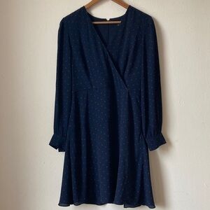 Ann Taylor Long-Sleeve Wrap Dress Navy / Red Velvet Polka Dot Print Sz 4